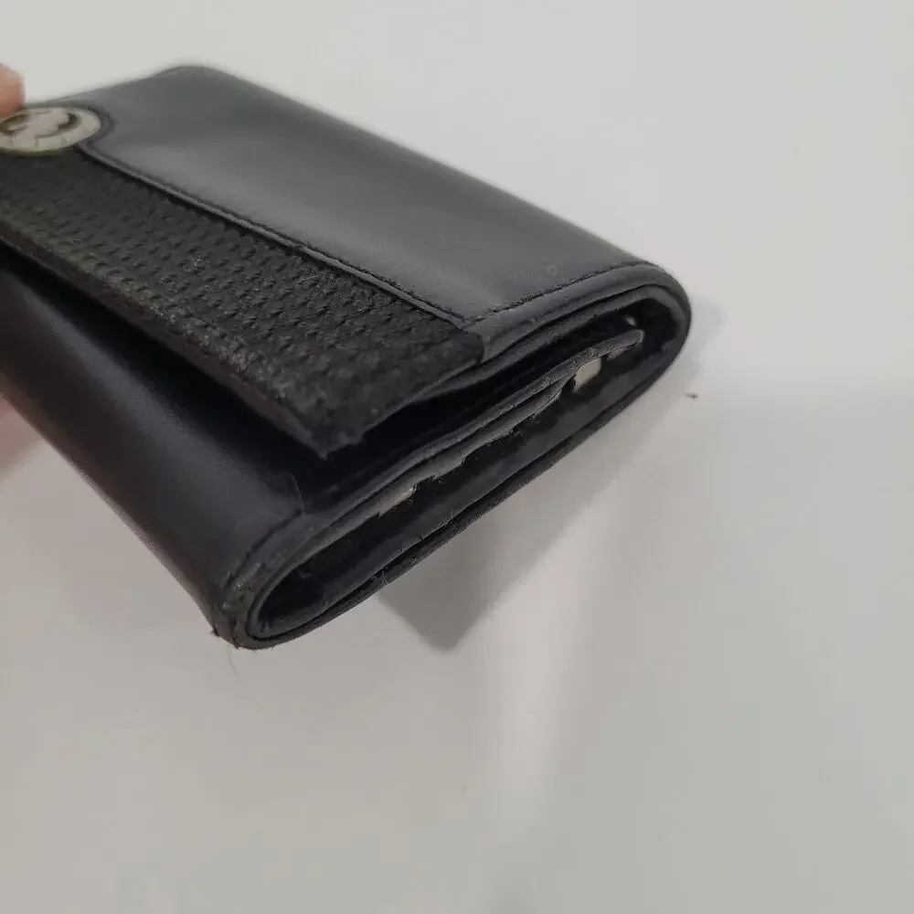 Hunting World‎ Key Case Hooks Holder Wallet Logo Black Trifold Leather Italian